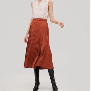 Lily silk Chic Rust Pleated Midi Skirt